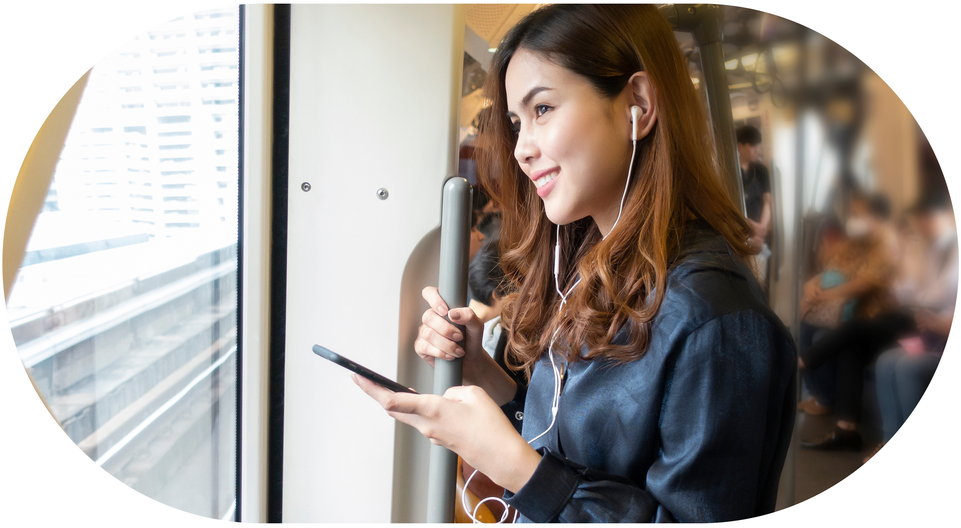 woman riding public transit to work